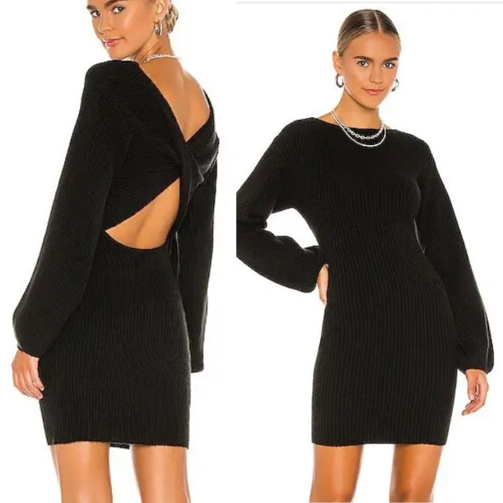 MAJORELLE Black Long Sleeve Dress Neva Mini sweater knit cut out Revolve S